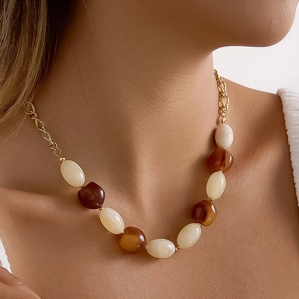 18K Gold Non-Tarnish Beaded Chain Necklace