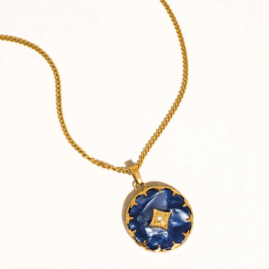 18K Non-Tarnish Gemstone Round Necklace