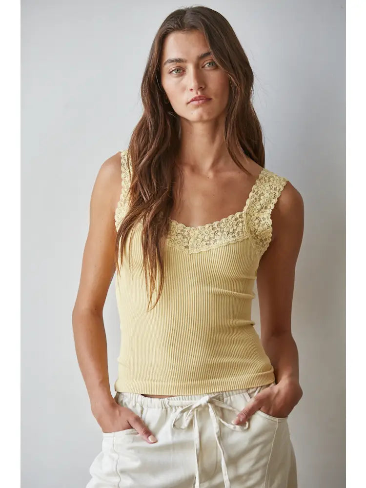 Dani Seamless Ribbed Lace Trim Tank