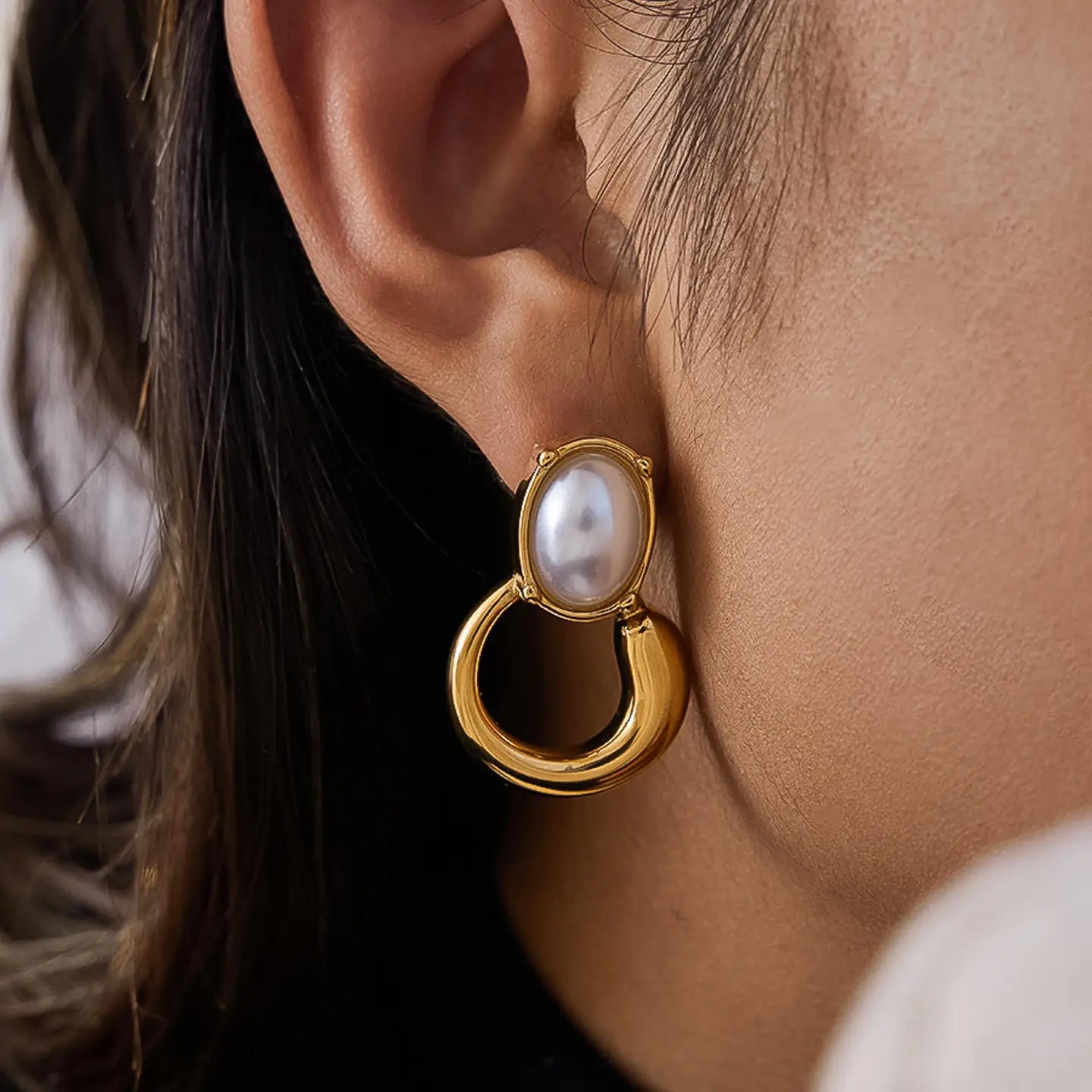 18K Gold Non-Tarnish Pearl Drop Earrings