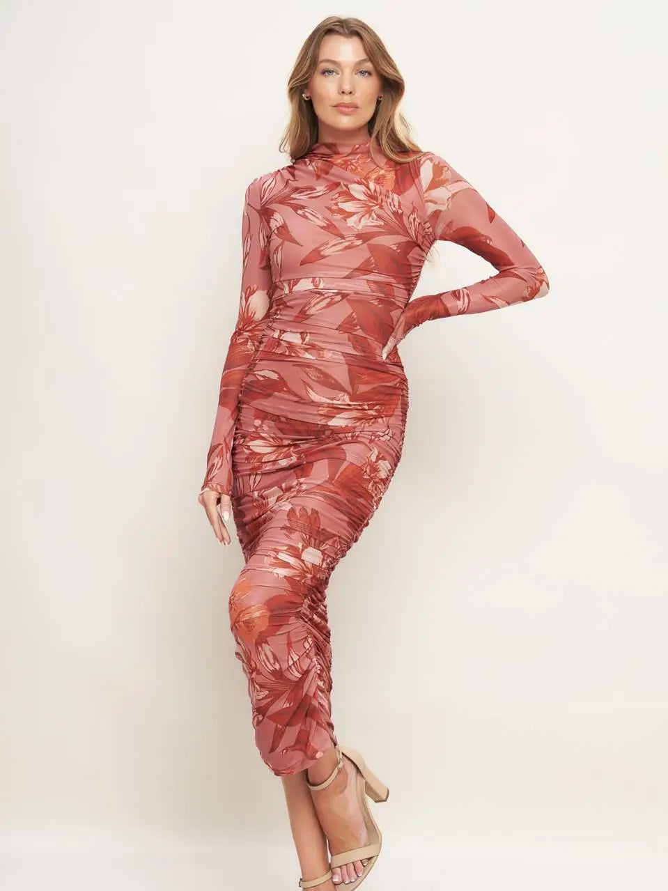 Lana Printed Mesh Midi Dress