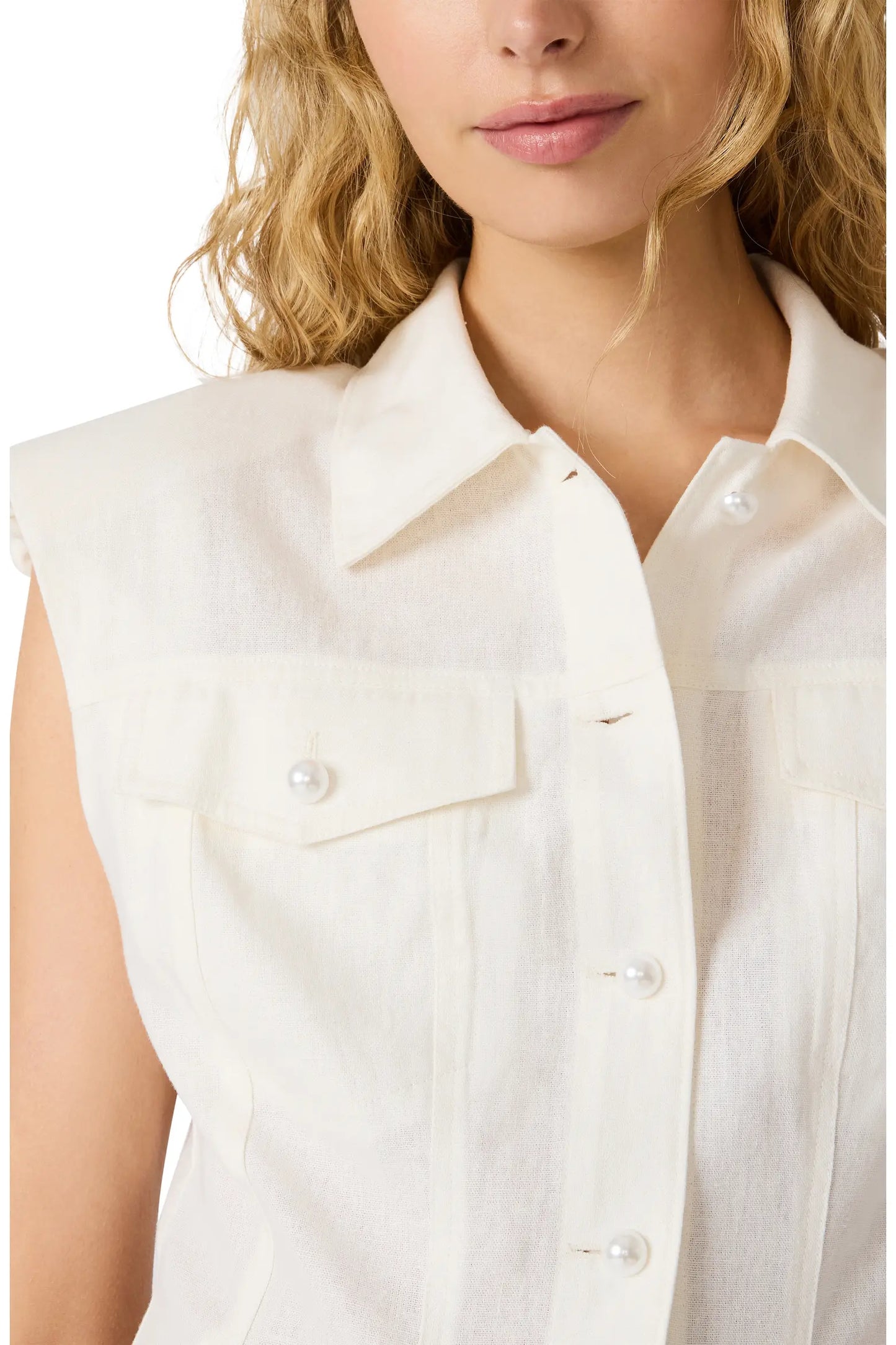 Cassady Linen Blend Button Up Top