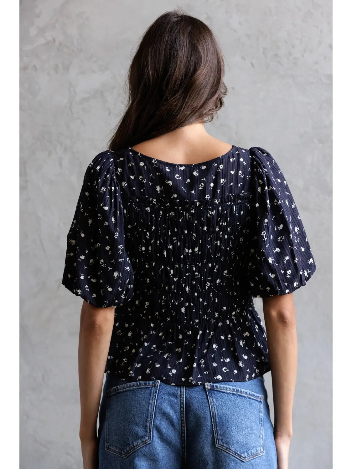 Sage Floral Smocked Peplum Top