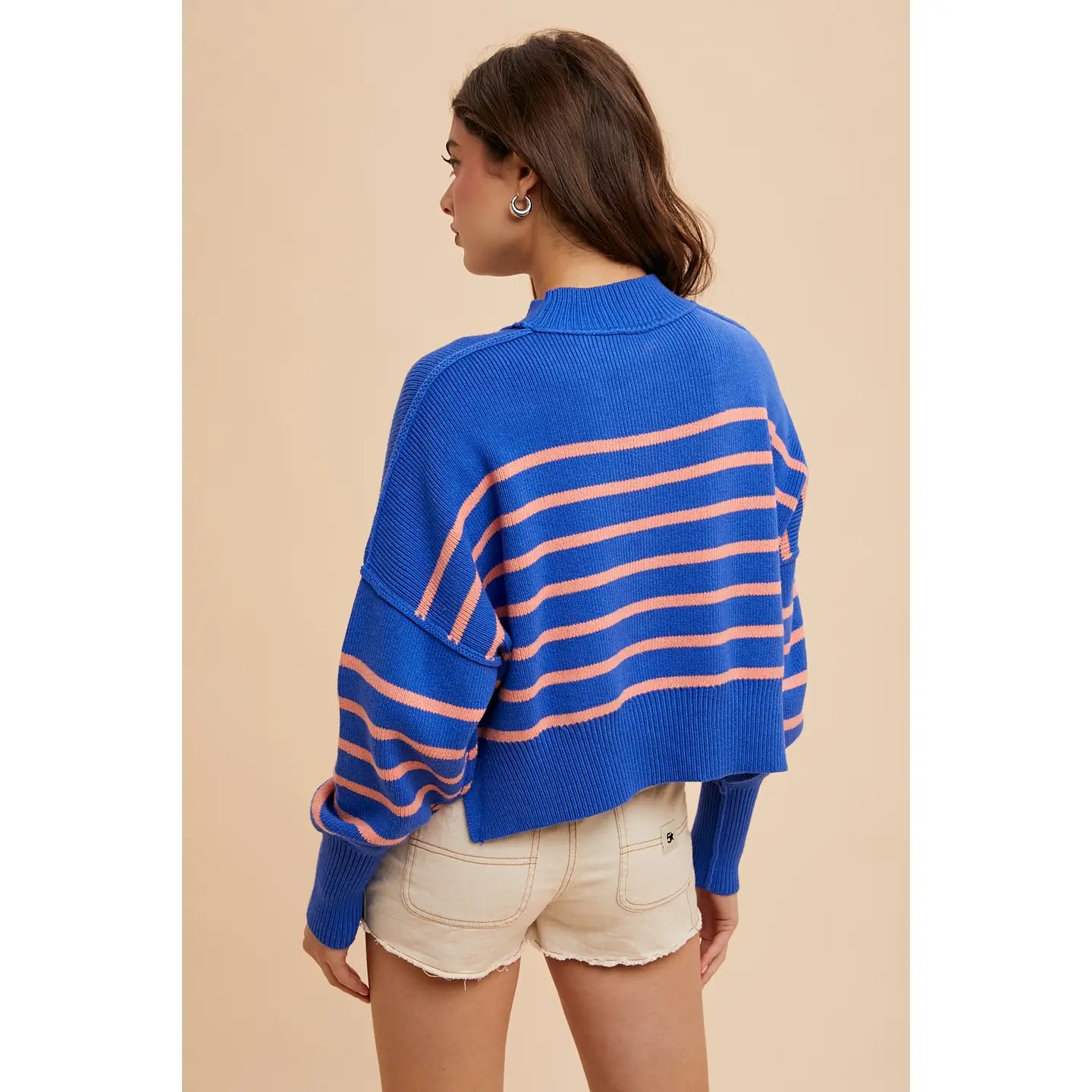 Andrea Striped Mock Neck Sweater