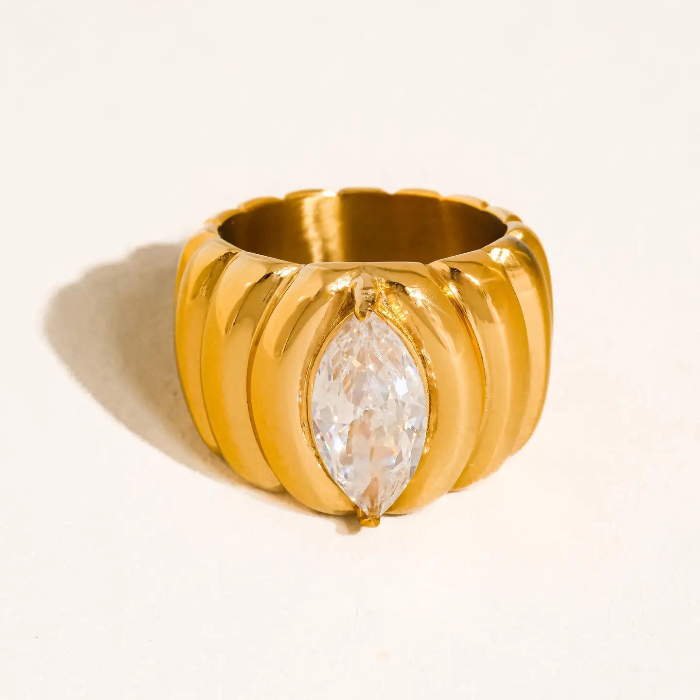 18K Gold Non-Tarnish Marquise Cz Statement Ring