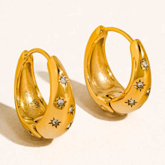 18K Gold Non-Tarnish Star Hoop Earring
