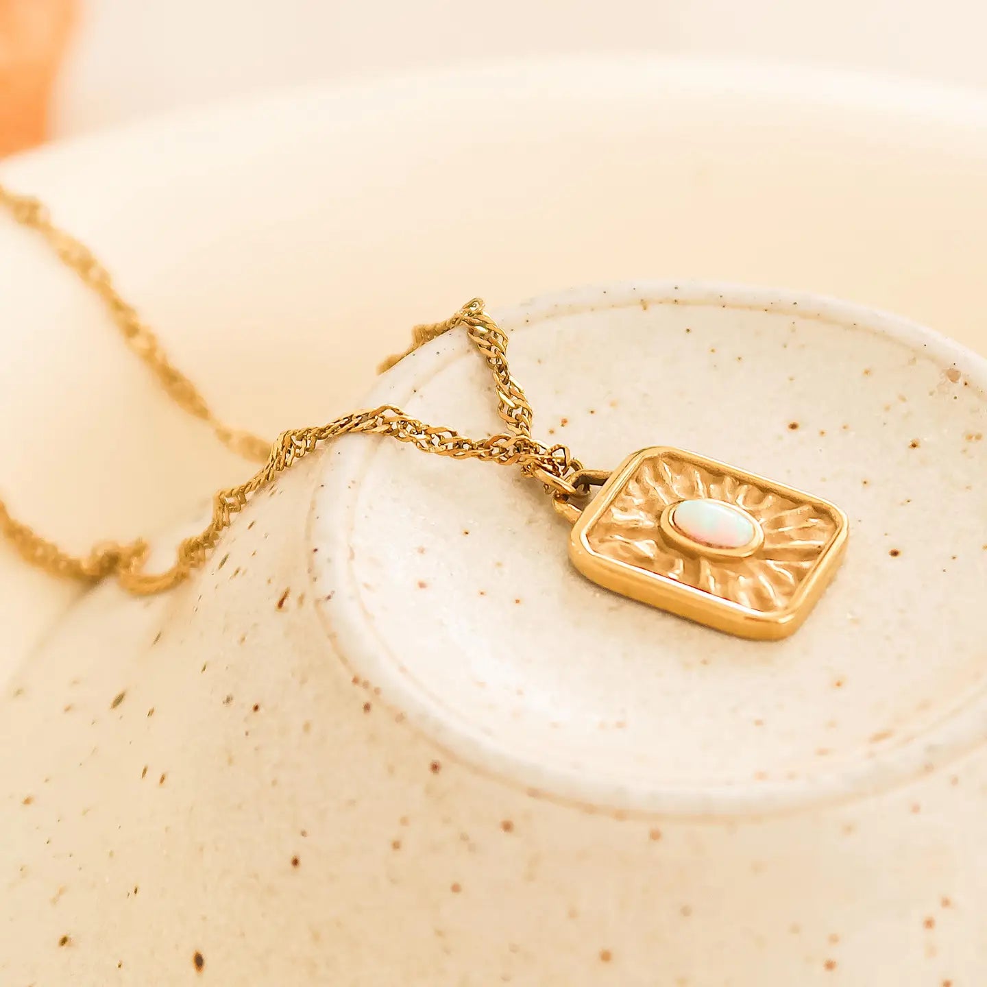18K Non-Tarnish Rectangle Stone Sun Necklace
