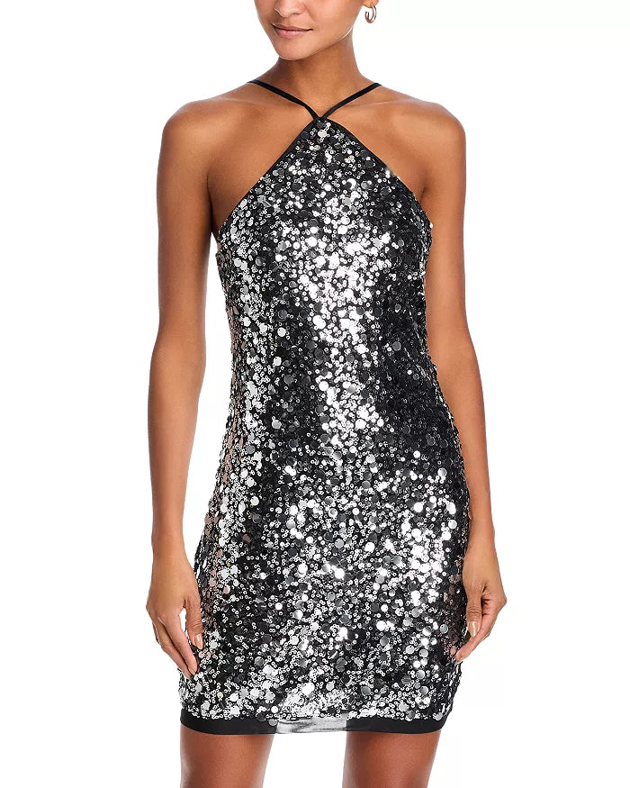 Angel Sequin Halter Neck Mini Dress