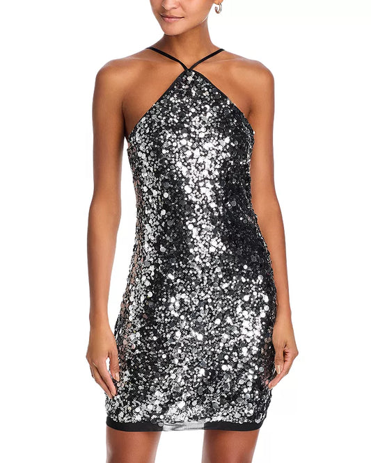 Angel Sequin Halter Neck Mini Dress