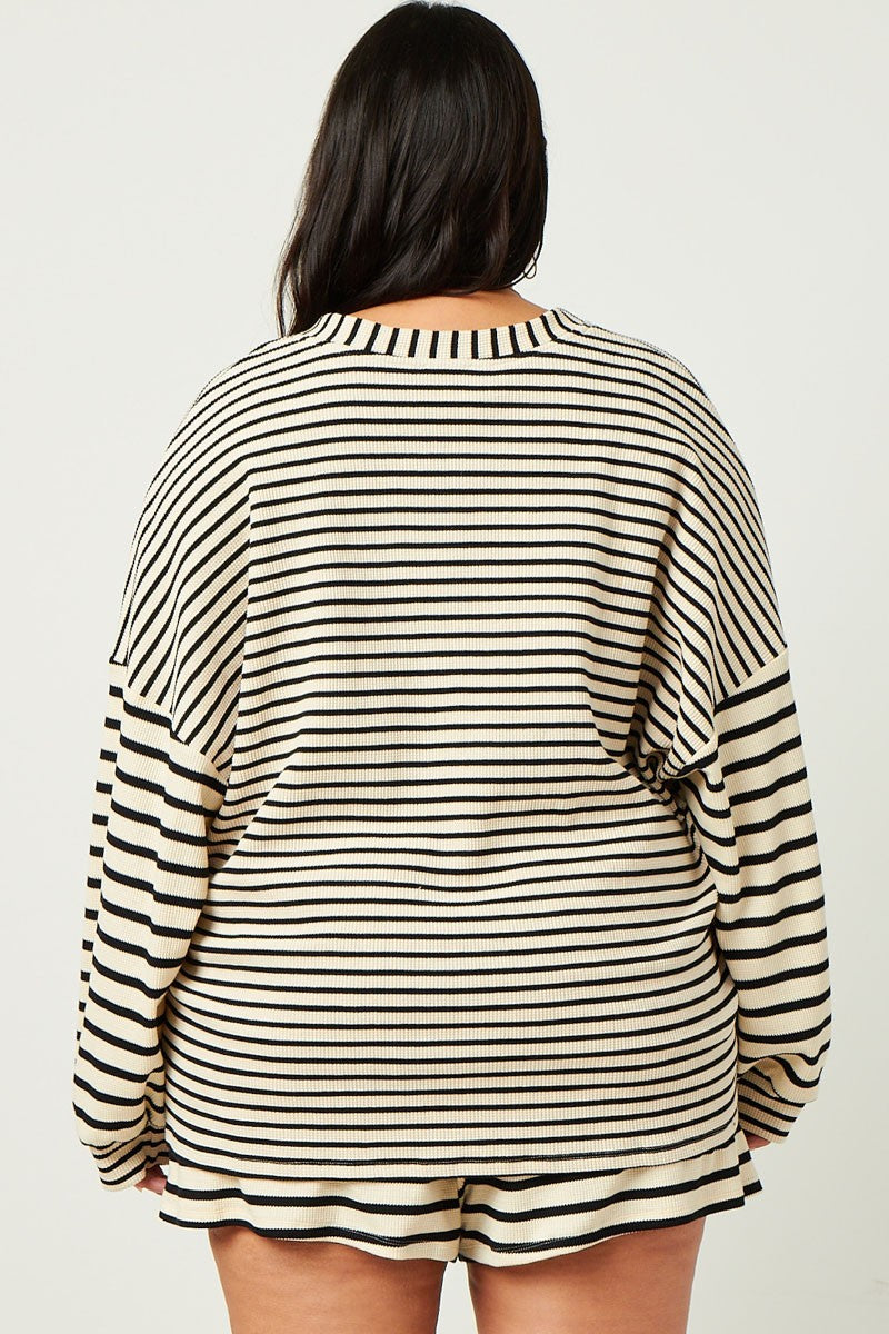 Kailani Contrast Striped Button Cardigan - Plus