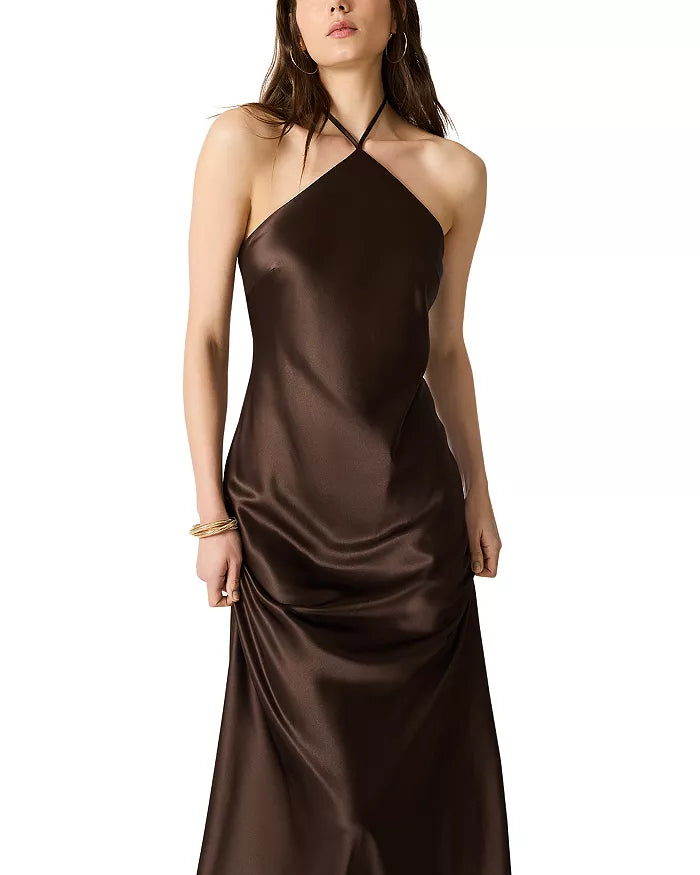 Flora Satin Halter Dress
