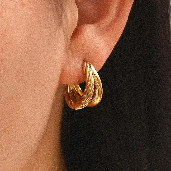 18K Gold Non-Tarnish Braided Double Hoop Earring
