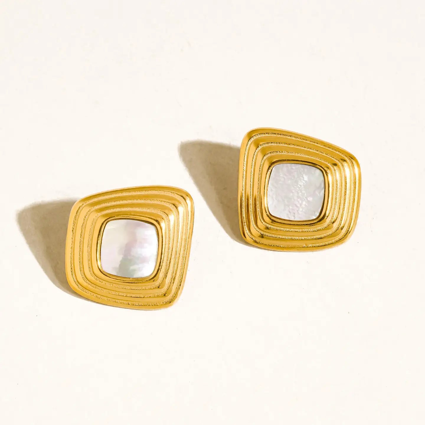 18K Gold Non-Tarnish Enamel Square Earrings