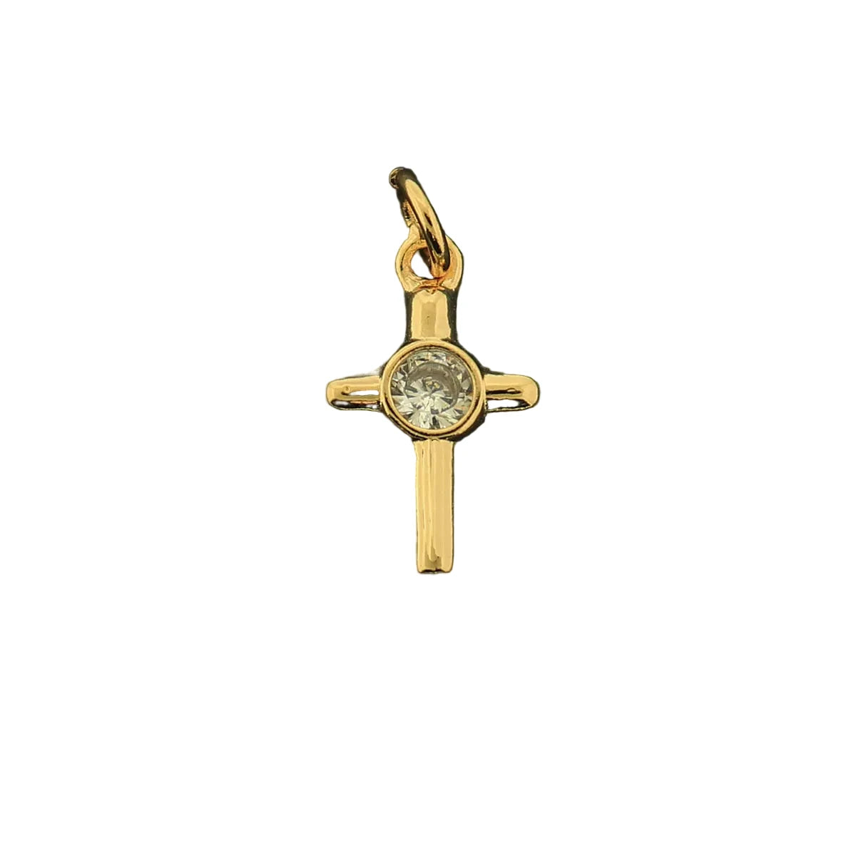18k Gold Cross Charm with Stone