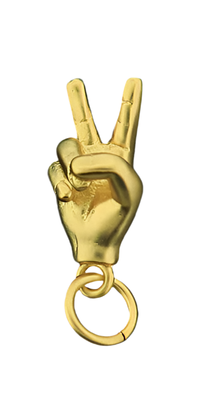 18k Matte Gold Plated Hand Peace Sign