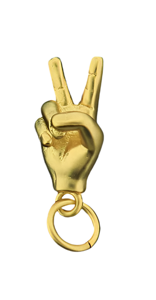 18k Matte Gold Plated Hand Peace Sign