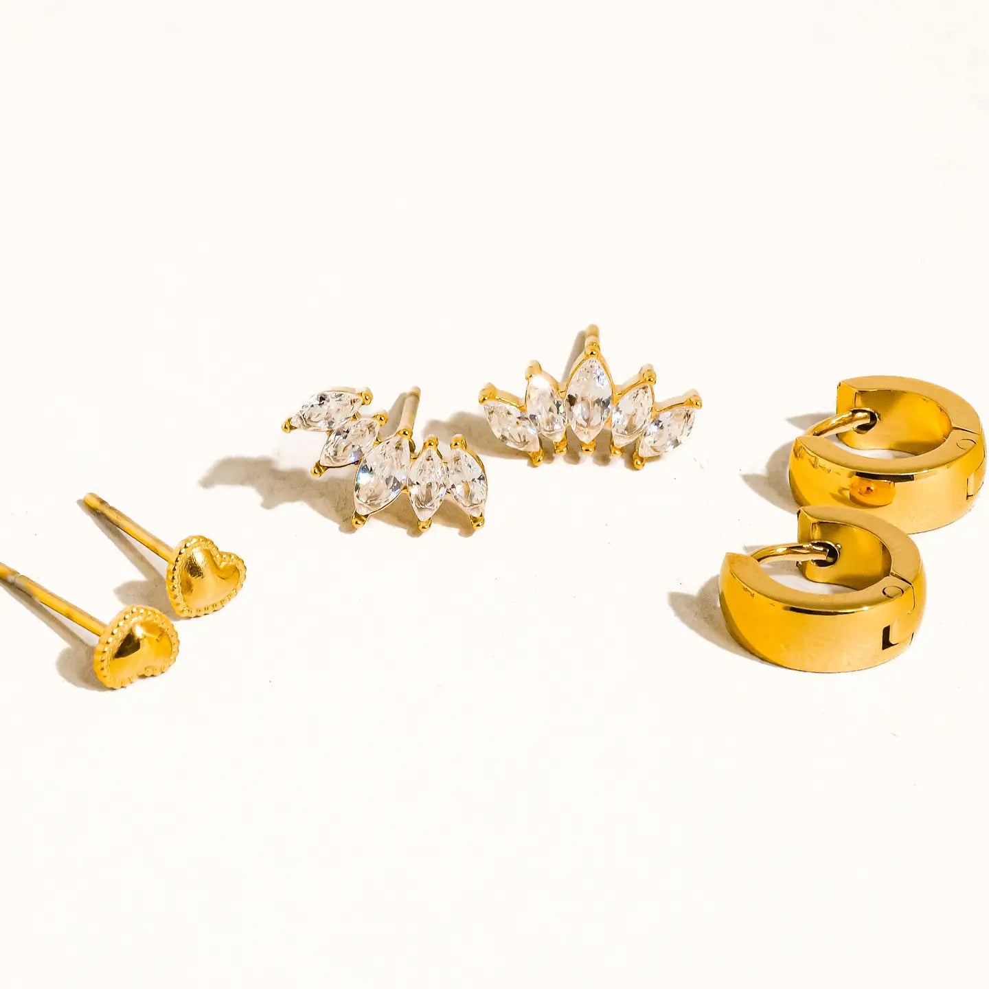 18K Gold Non-Tarnish Hearts, Hoops &Cz Earring