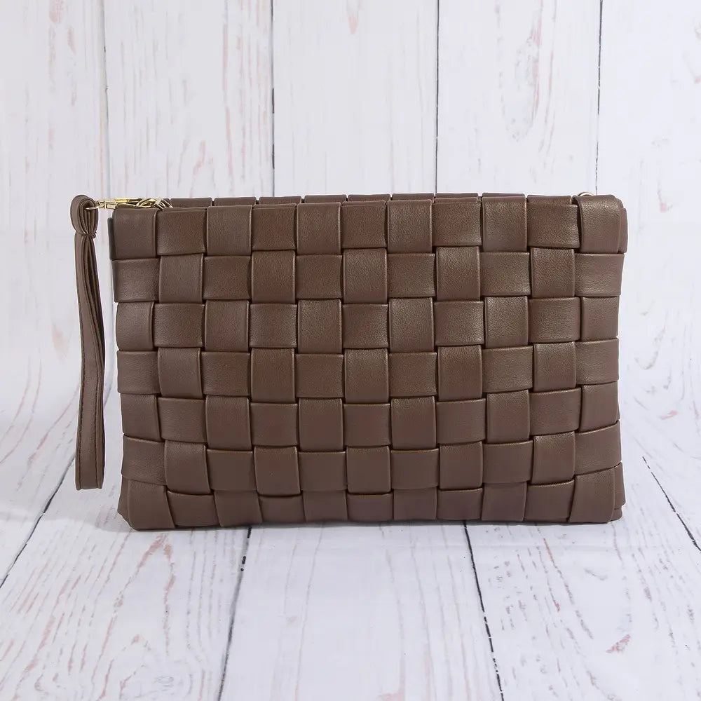 Woven Vegan Leather Wristlet Clutch Bag