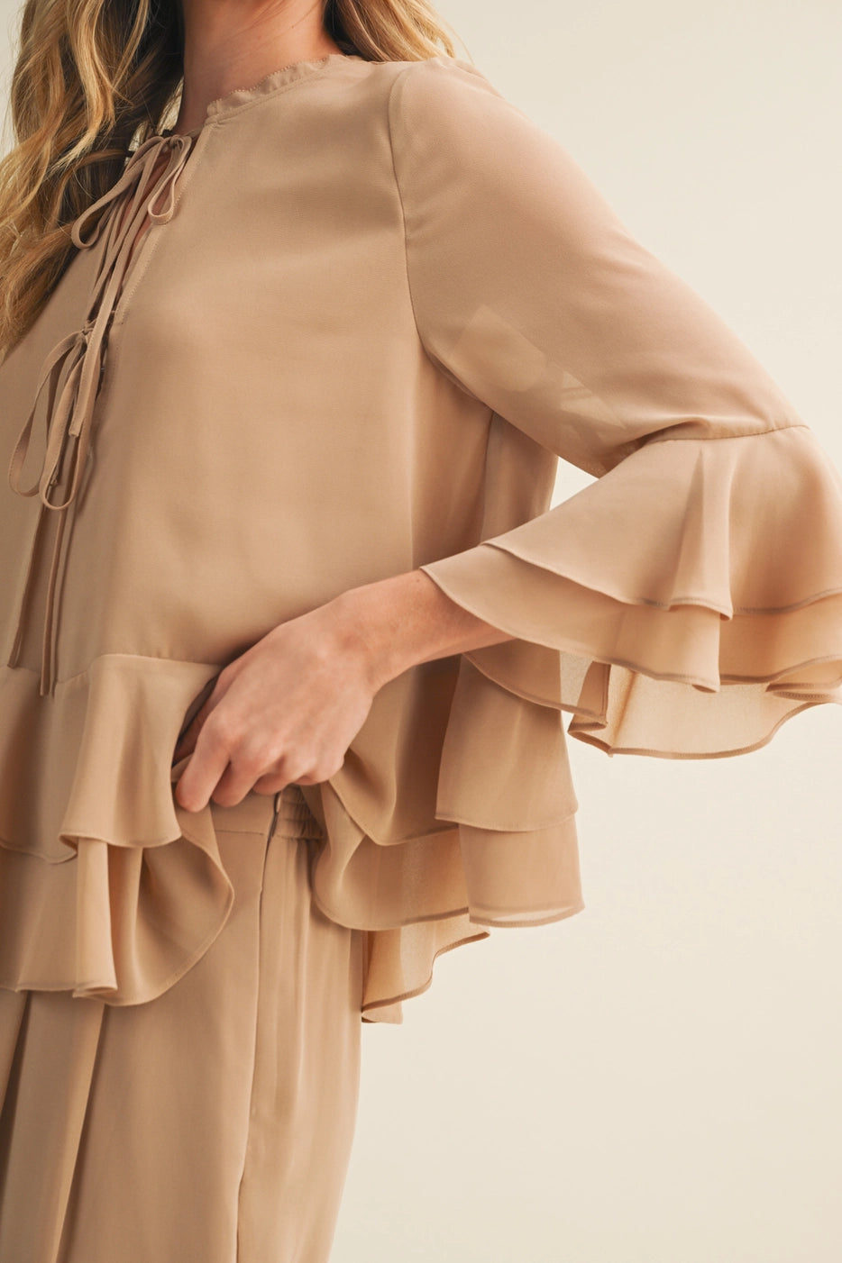 Carmen Lace-Up Ruffle Tiered Peplum Blouse