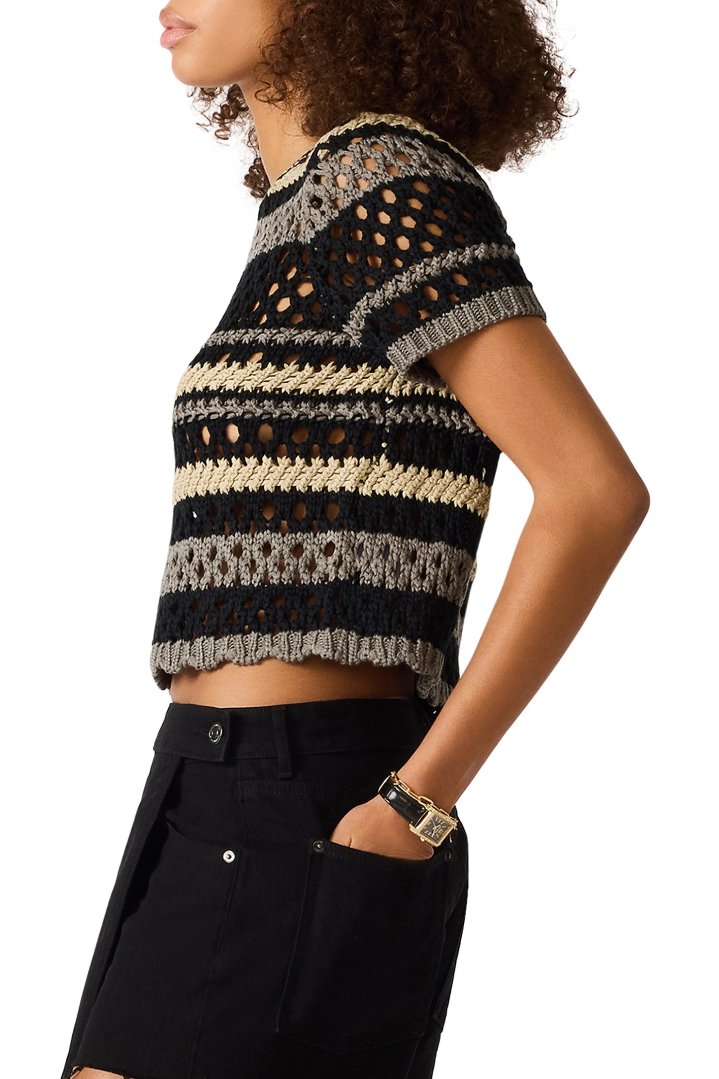 Winnie Striped Open Knit Crop Sweater