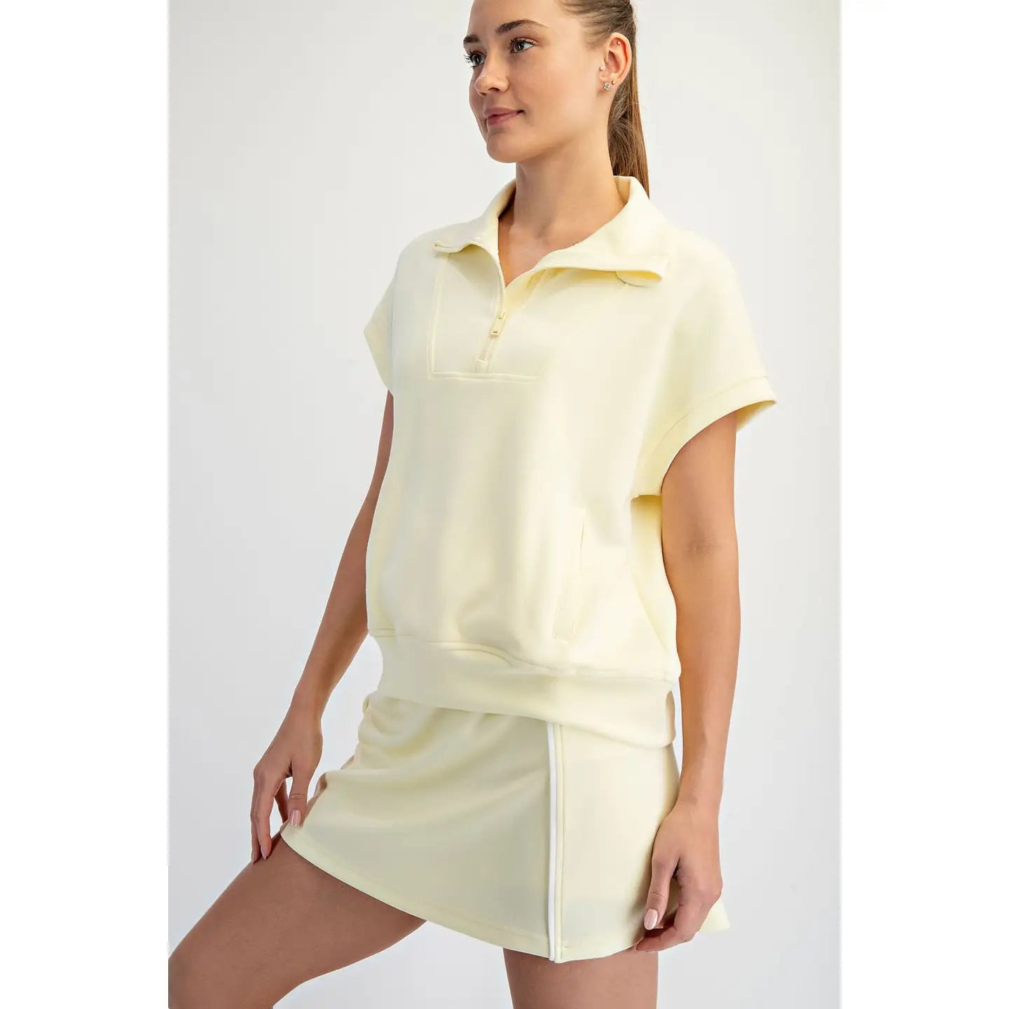 Lily Modal Scuba Quarter Zip Short Sleeve Top