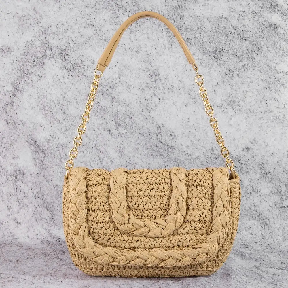 Woven Raffia Flap Shoulder Bag
