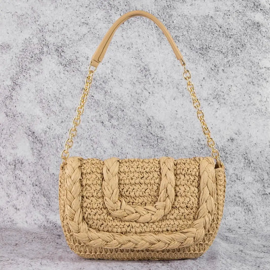 Woven Raffia Flap Shoulder Bag