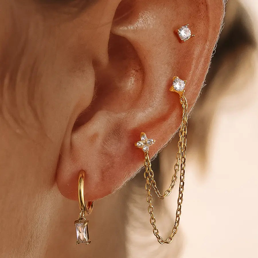 18K Gold Non-Tarnish Cz Chain Earring Set