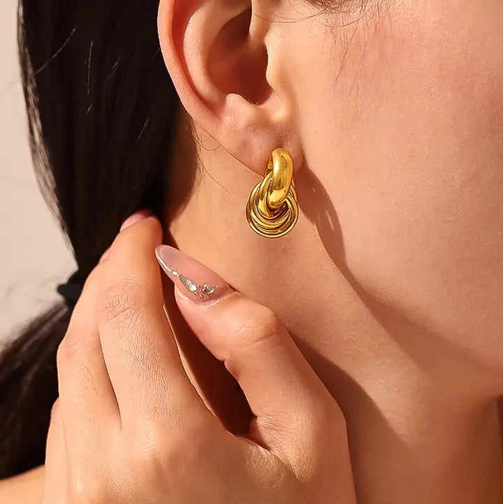 18K Gold Non-Tarnish Knot Hoop Earrings