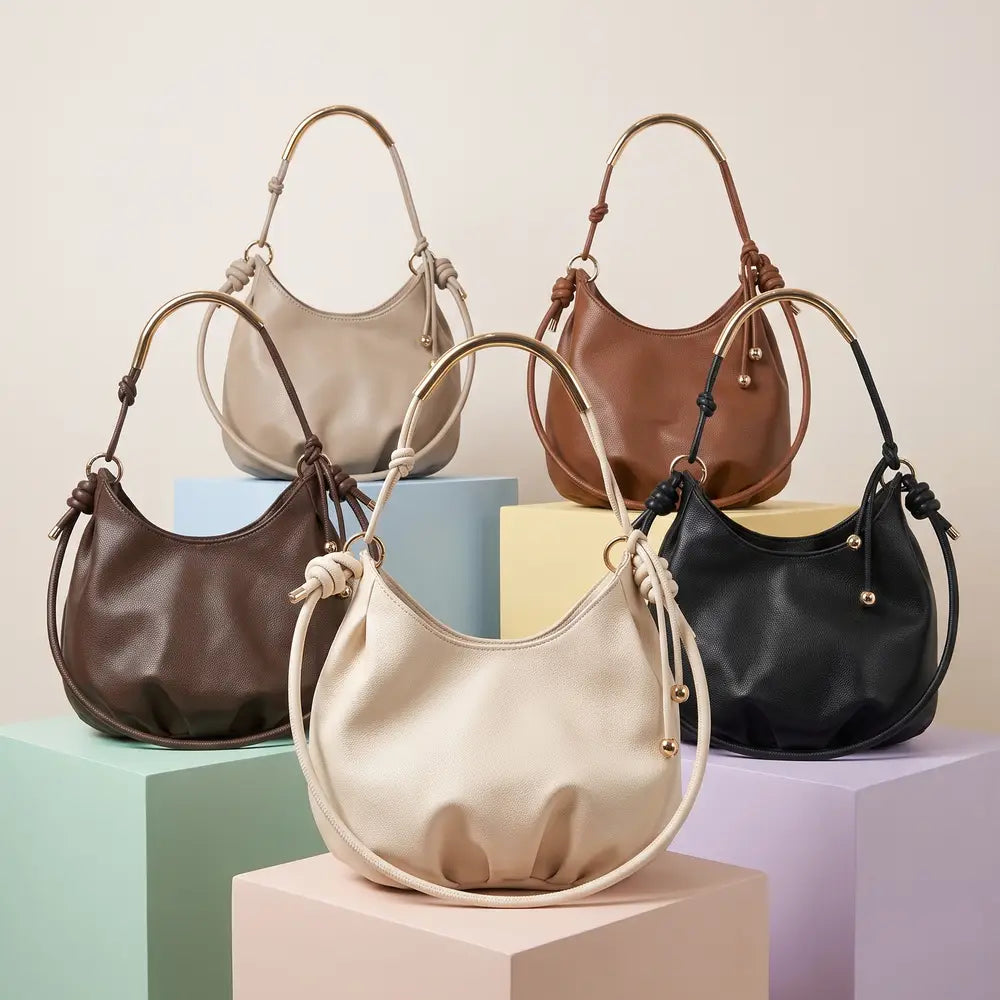 Slouchy Bucket Bag with Curved Bar Handle