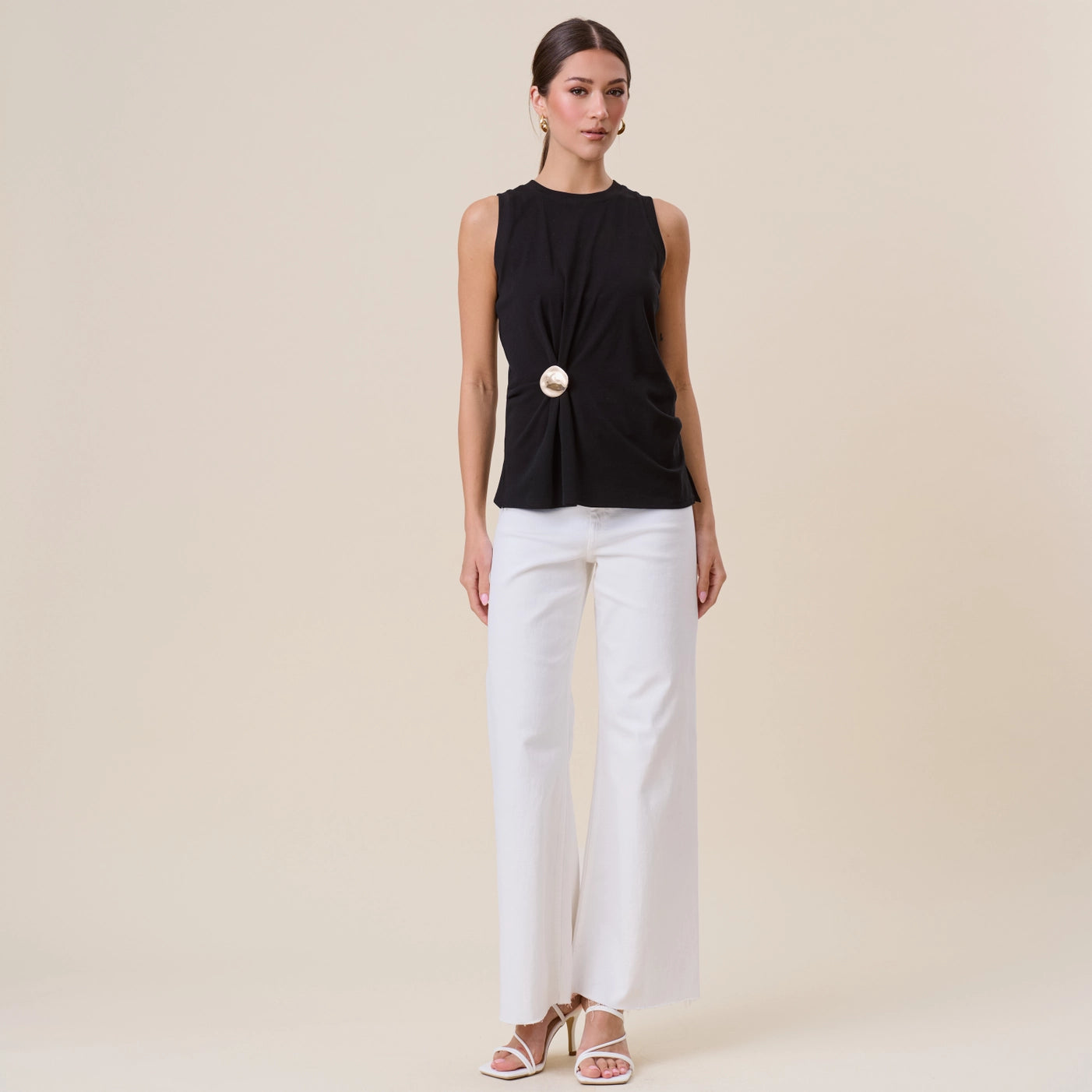 Willa Knit Top with Gathered Gold Brooch