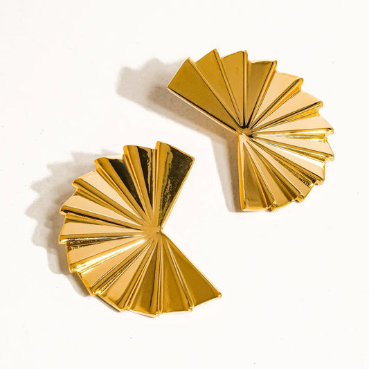 18K Gold Non-Tarnish Folded Fan Earring