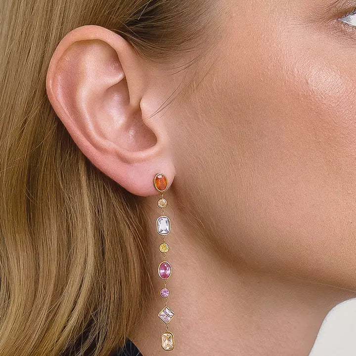 18K Gold Non-Tarnish Multicolor Cz Drop Earrings