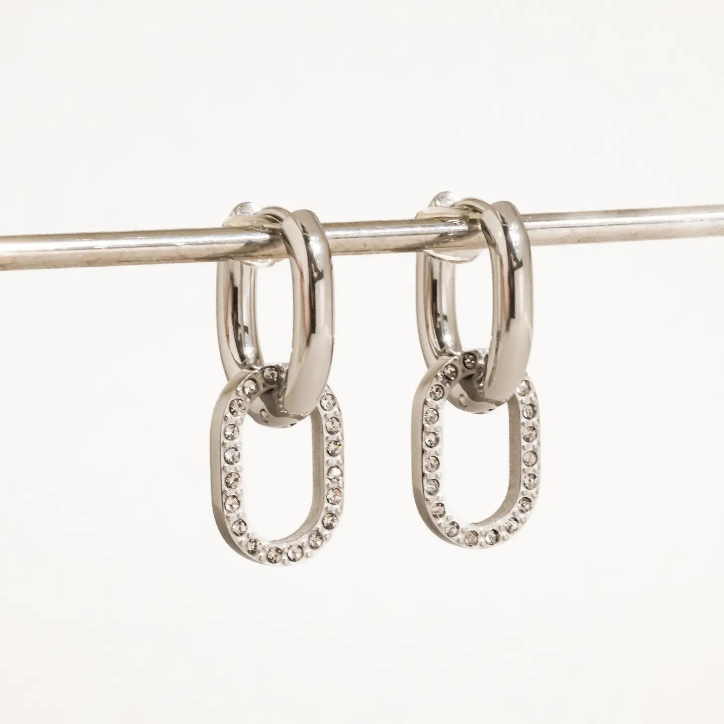 18K Gold Non-Tarnish Cz Oval Link Drop Earrings