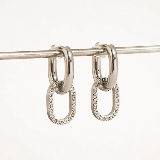 18K Gold Non-Tarnish Cz Oval Link Drop Earrings