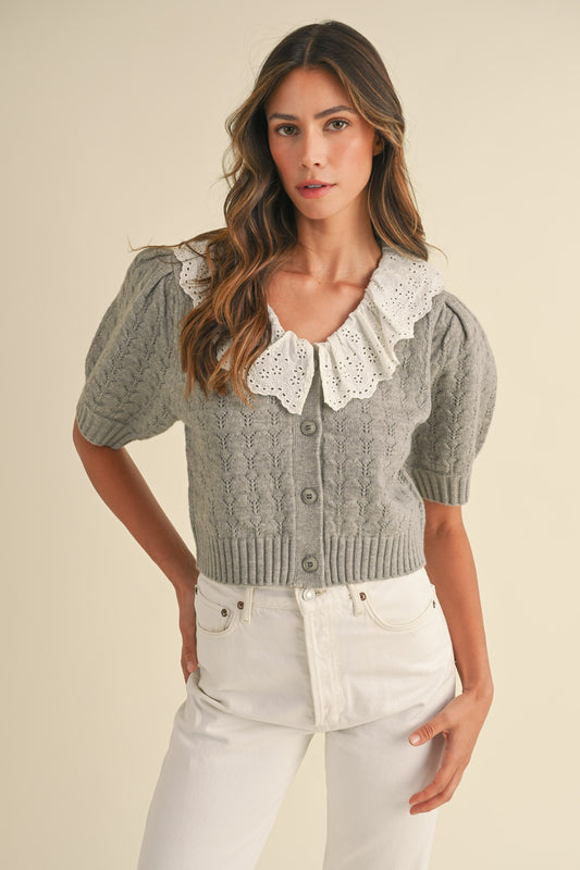 Lilith Crochet Collar Knit Short Sleeve Cardigan