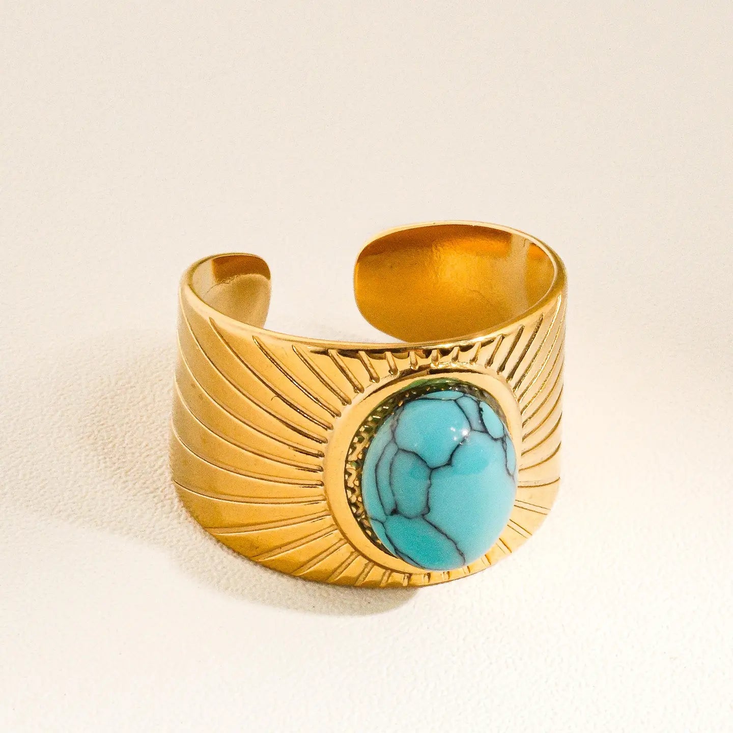 18K Gold Non-Tarnish Turquoise Stone Adjustable Ring