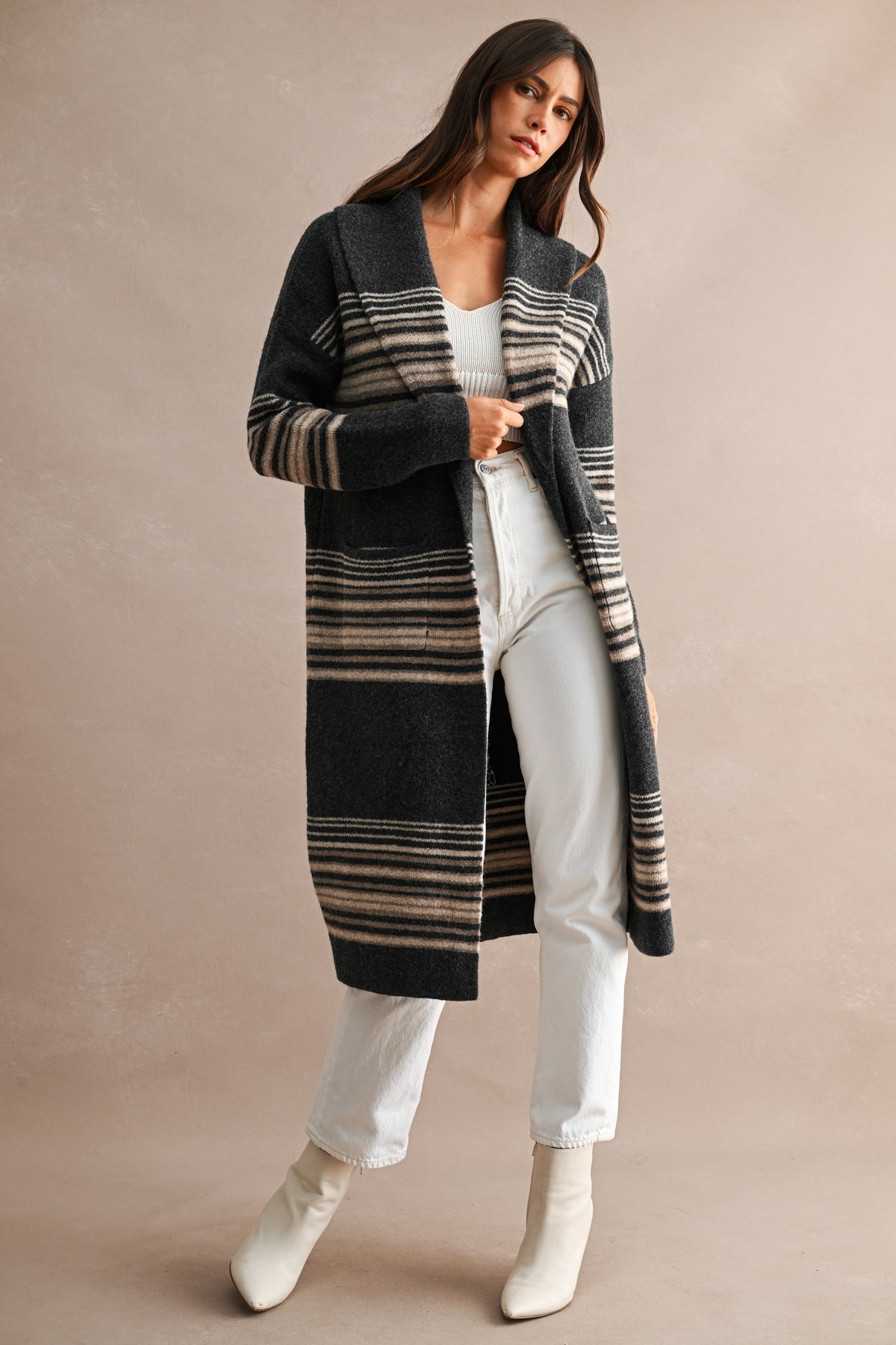Colleen Longline Striped Knit Shawl Cardigan