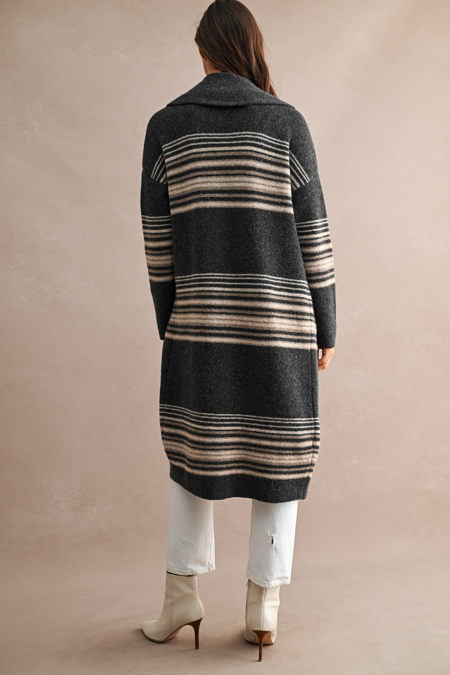 Colleen Longline Striped Knit Shawl Cardigan