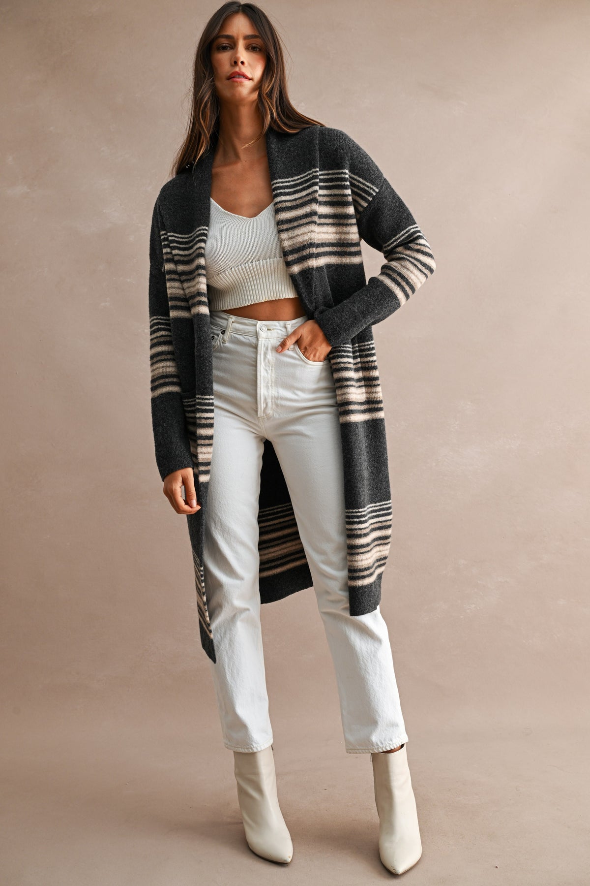 Colleen Longline Striped Knit Shawl Cardigan