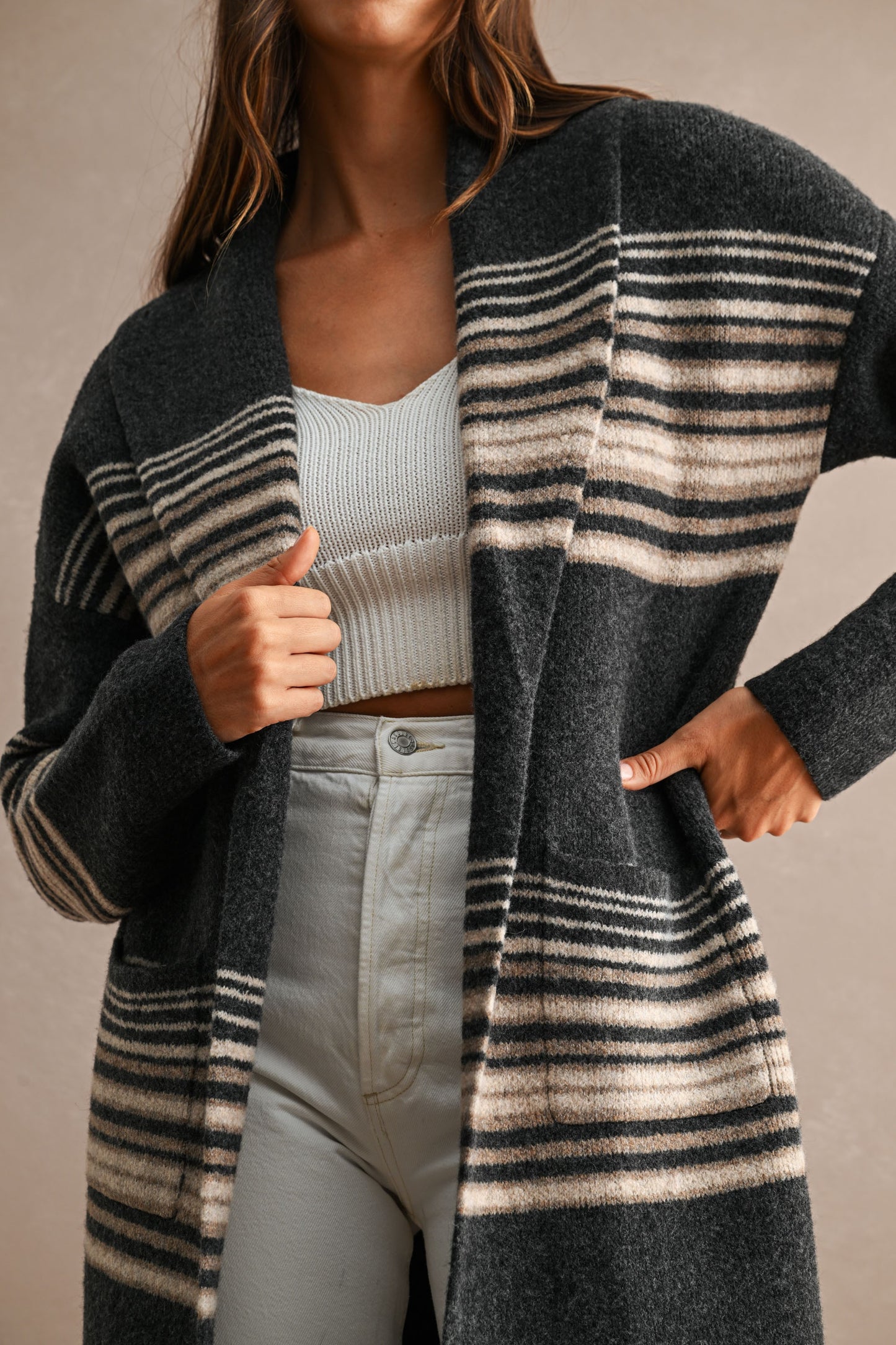 Colleen Longline Striped Knit Shawl Cardigan