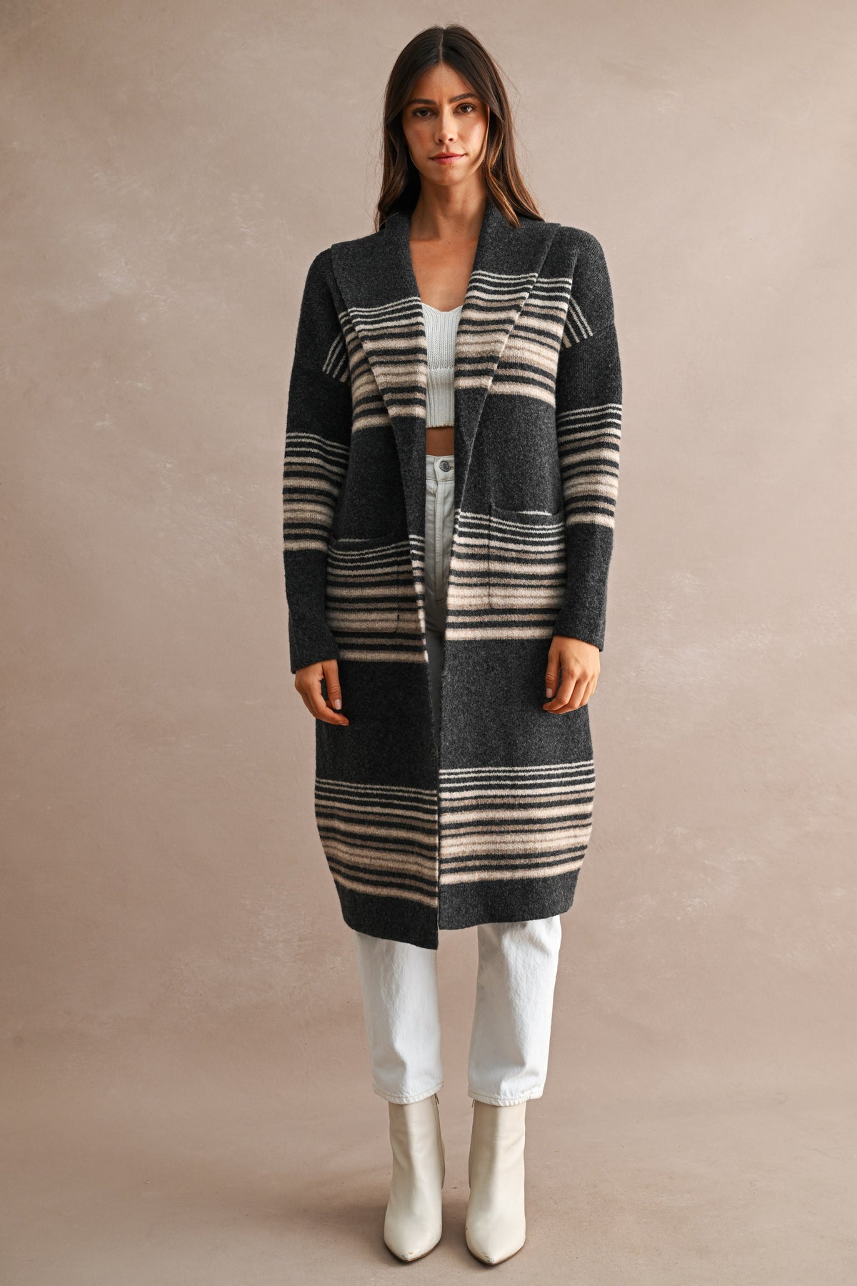 Colleen Longline Striped Knit Shawl Cardigan