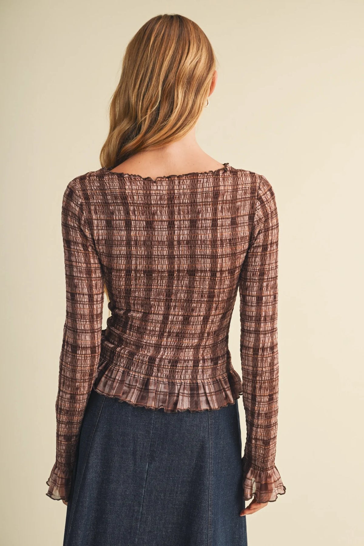 Monica Plaid Knit Shirred Top