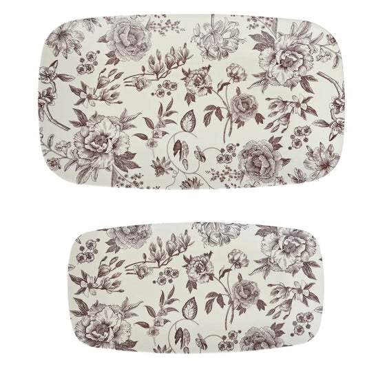 Brown Floral Stacking Melamine Tray- Set of 2
