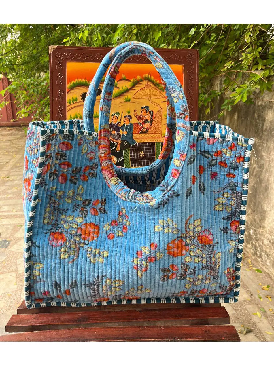 Boho Floral Quilted Velvet Bag