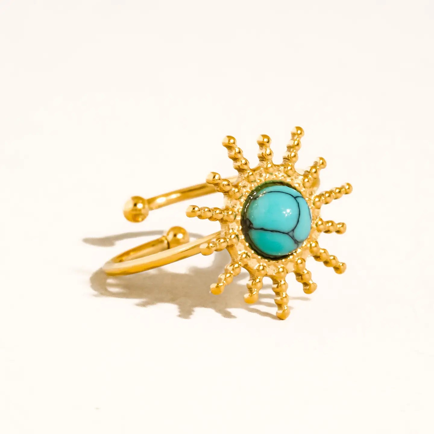 18K Gold Non-Tarnish Sunburst Adjustable Ring