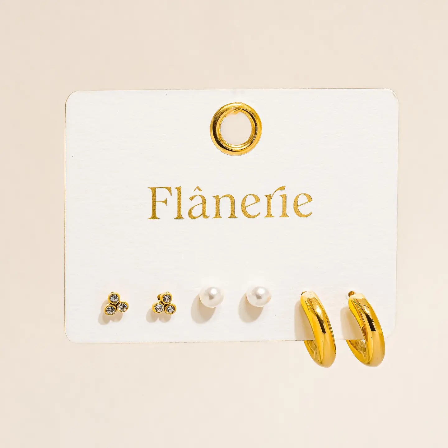 18K Gold Non-Tarnish Hoops, Pearl, Cz Earring