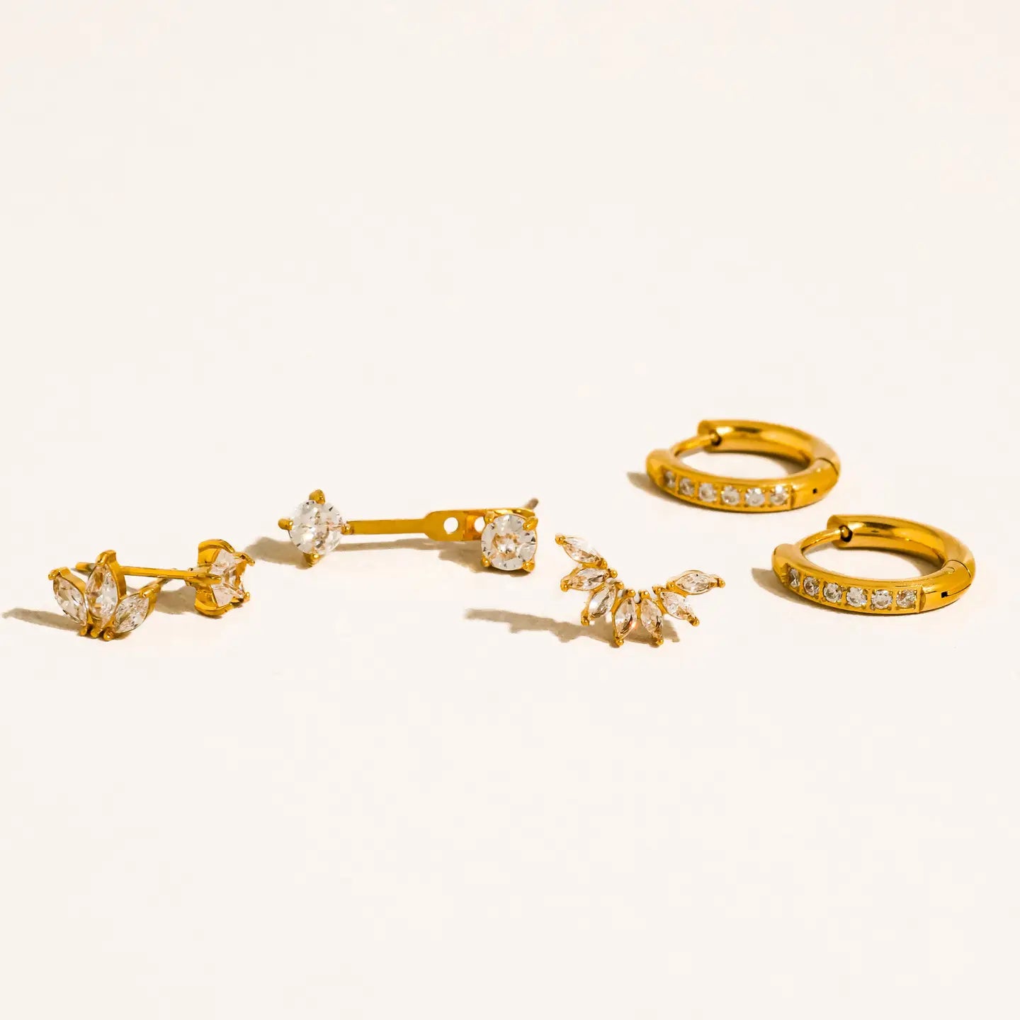 18K Gold Non-Tarnish Cz Mix Earring Set