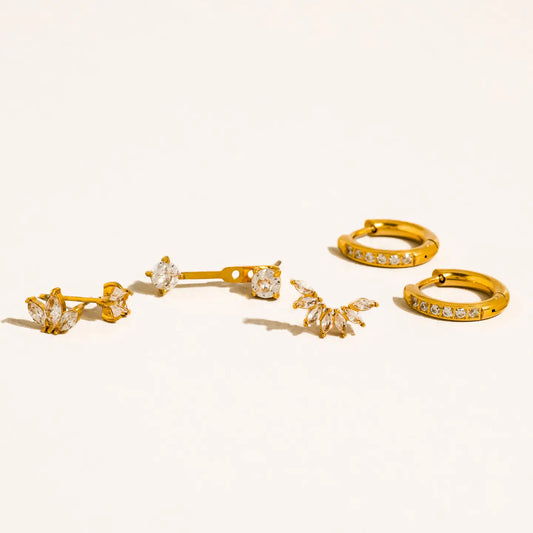 18K Gold Non-Tarnish Cz Mix Earring Set
