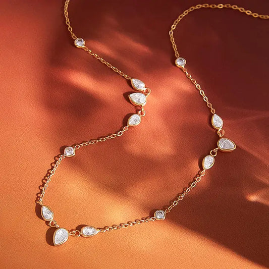 18K Gold Non-Tarnish Cz Teardrop Layered Necklace